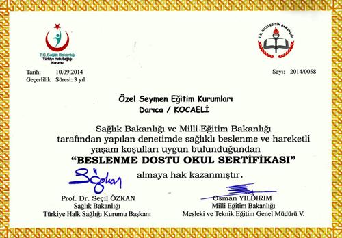 BESLENME DOSTU OKUL BELGEMİZİ ALDIK