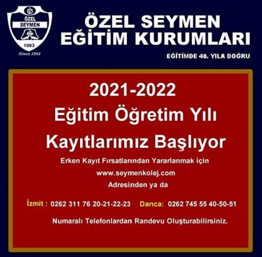 2021-2022 EĞİTİM ÖĞRETİM YILI ERKEN KAYITLARIMIZ BAŞLIYOR